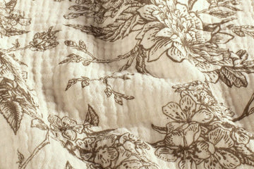 Musselin mit Blumen und Vögeln, taupe, 0,5 m
